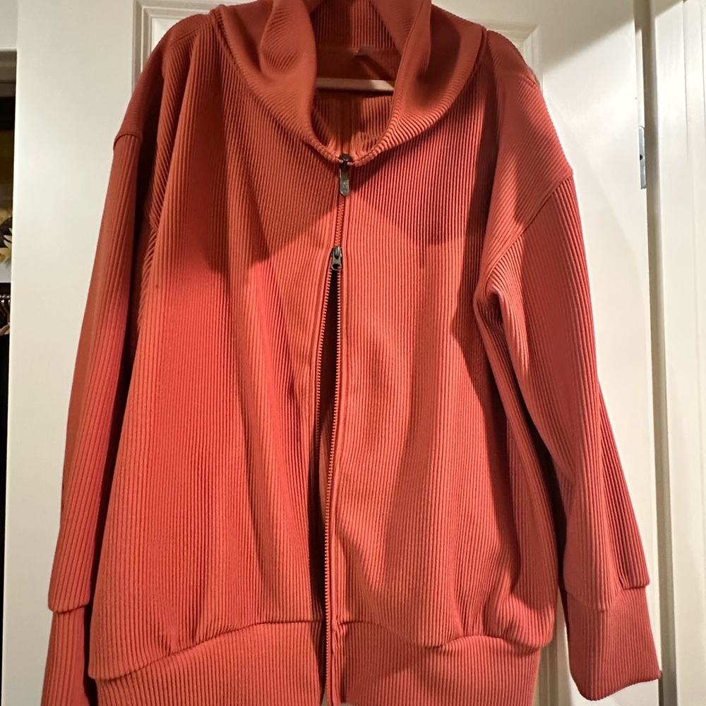 Zella Ribbed Zip-Front Funnel Neck Sweater - Rust - Picture 4 of 4